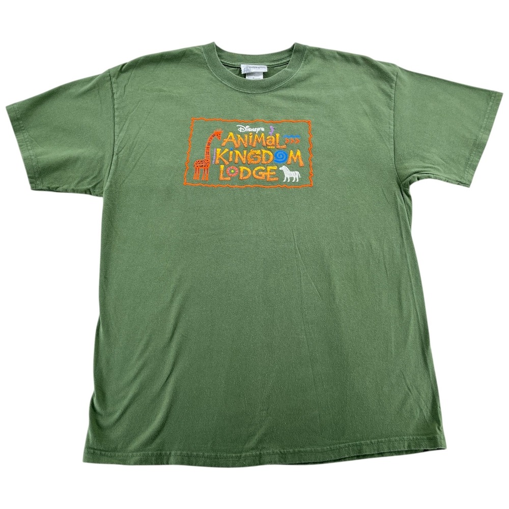 Vintage Disney Animal Kingdom Lodge Shirt Mens Large Green Cotton Graphic Tee